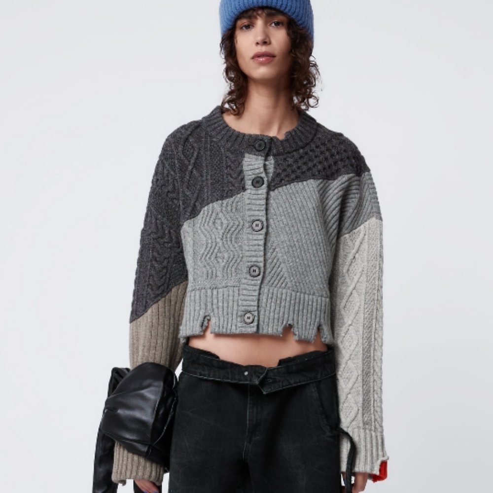 Zara x AderError Colorblock Cable-Knit Cropped Cardigan S/M